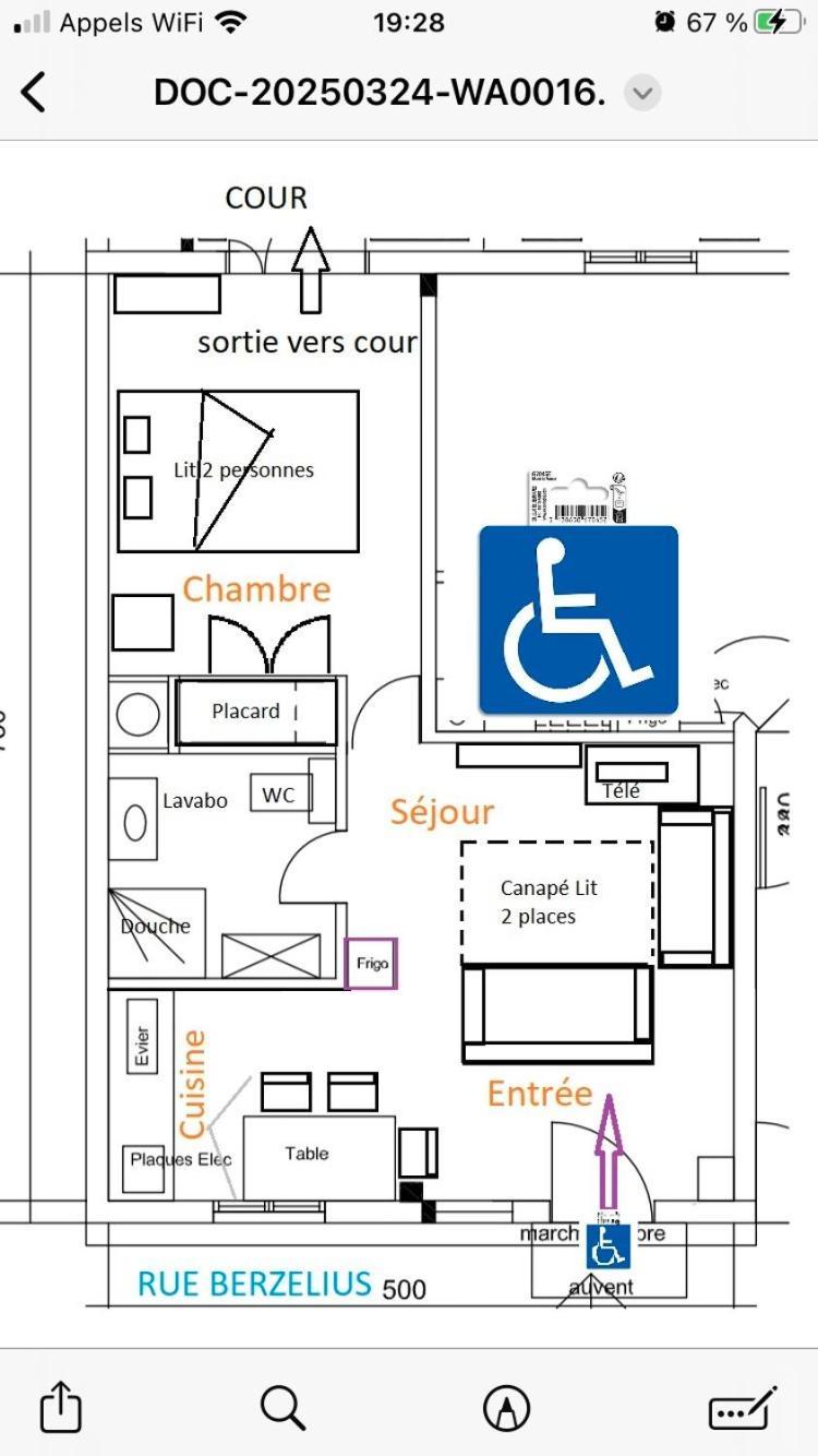 Guesthouse Familial Pour 2,3,4 Personnes De 44M2- Accessible Handic -Rez De Chaussee-Vues Sur Rue Et Patio Prive - Sejour, Chambre Separee-Cuisine,Salle De Bain,Lit Double Et Canape-Lit 2Pers-Entree De La Rue Berzelius-5 Minutes Du Metro Brochant-Lig 파리 외부 사진